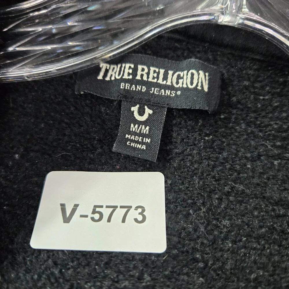 True Religion Men Sweatshirt Medium Black Hoodie Logo Graphic Print READ